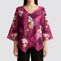 Pink Banana Leaf Hawaii Kimono Sleeve Blouse Lau Maia Plumeria Tropical Summer Vibes