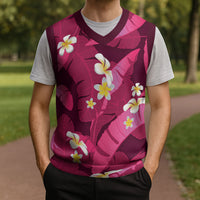 Pink Banana Leaf Hawaii Christmas Knitted V-Neck Vest Lau Maia Plumeria Tropical Summer Vibes LT14 - Polynesian Pride