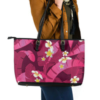 Pink Banana Leaf Hawaii Leather Tote Bag Lau Maia Plumeria Tropical Summer Vibes