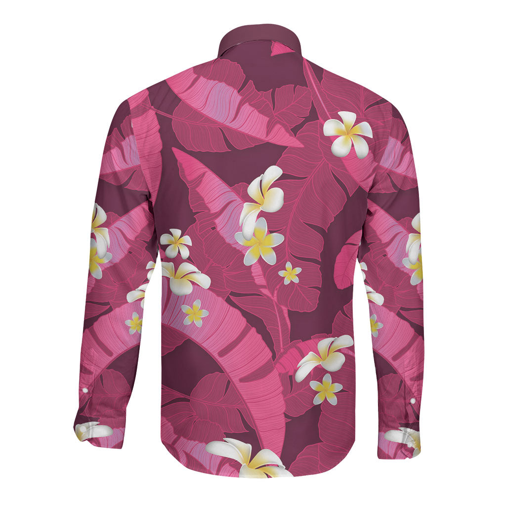 Pink Banana Leaf Hawaii Long Sleeve Button Shirt Lau Maia Plumeria Tropical Summer Vibes LT14 - Polynesian Pride