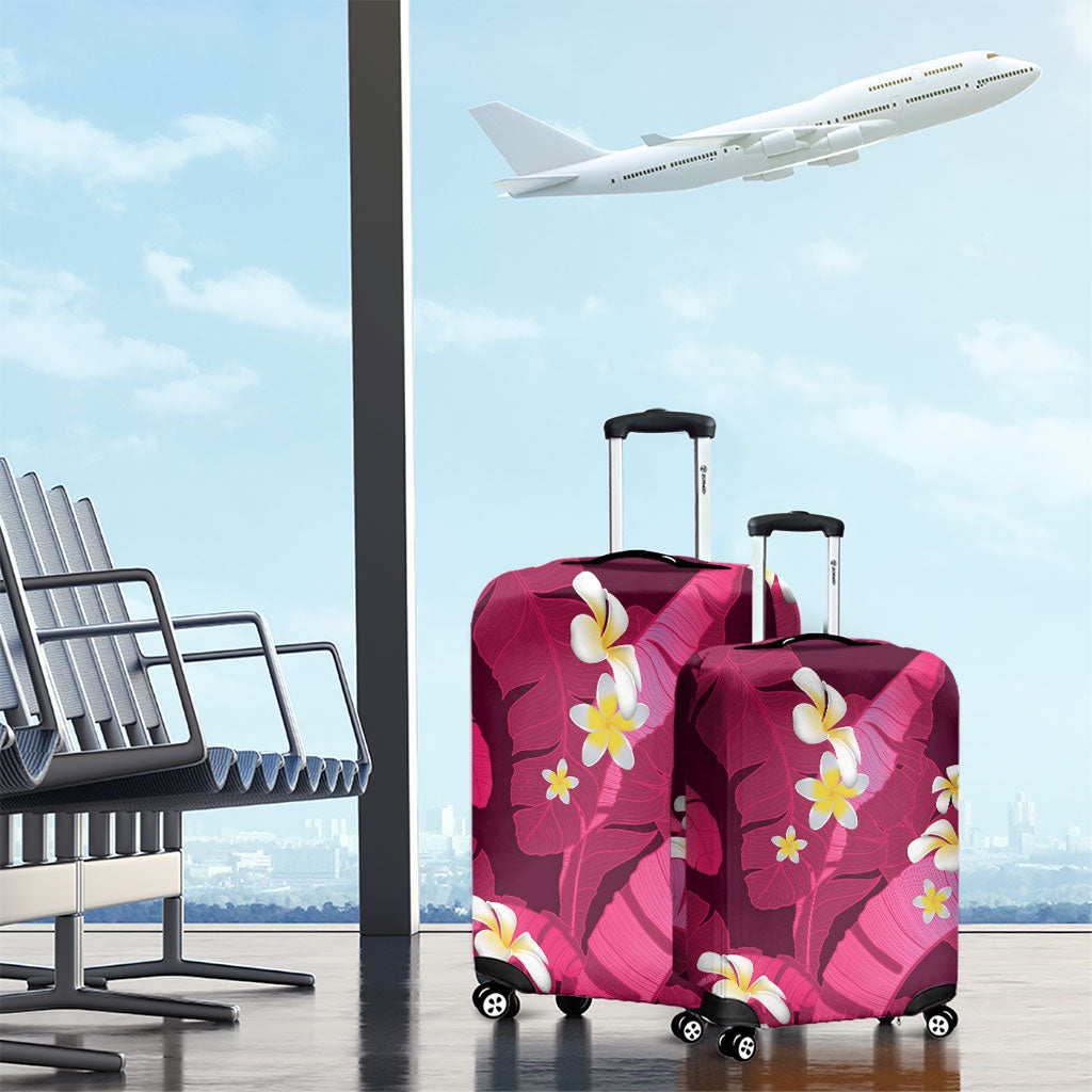 Pink Banana Leaf Hawaii Luggage Cover Lau Maia Plumeria Tropical Summer Vibes