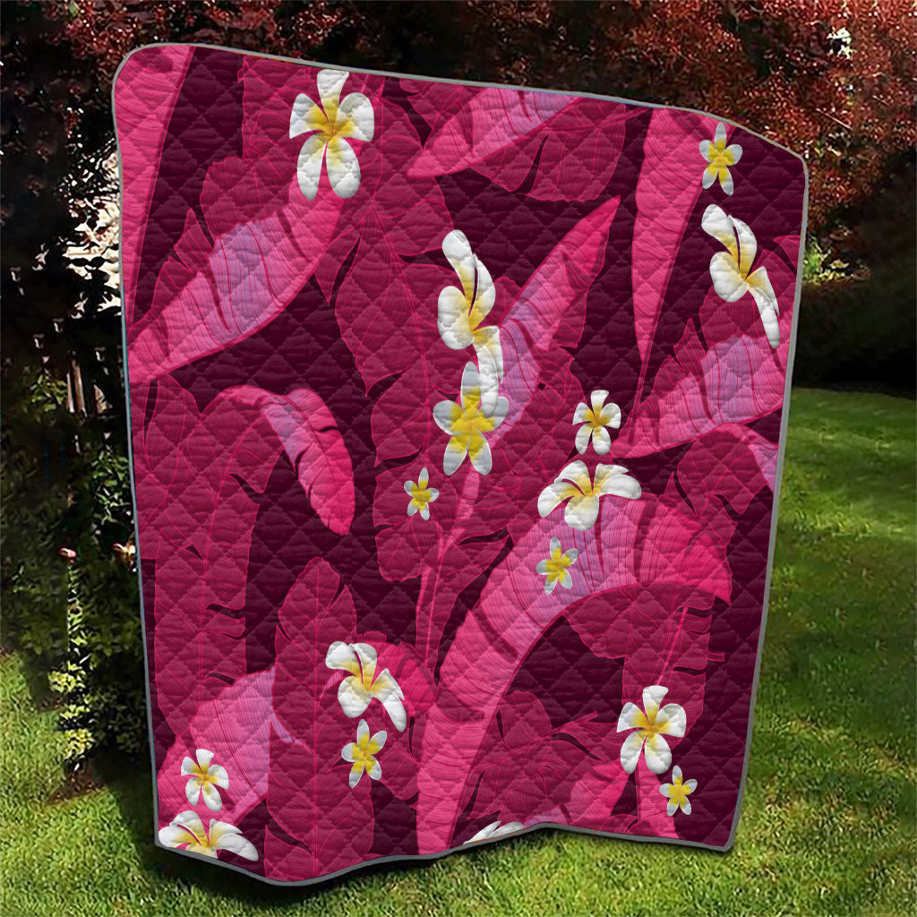 Pink Banana Leaf Hawaii Quilt Lau Maia Plumeria Tropical Summer Vibes