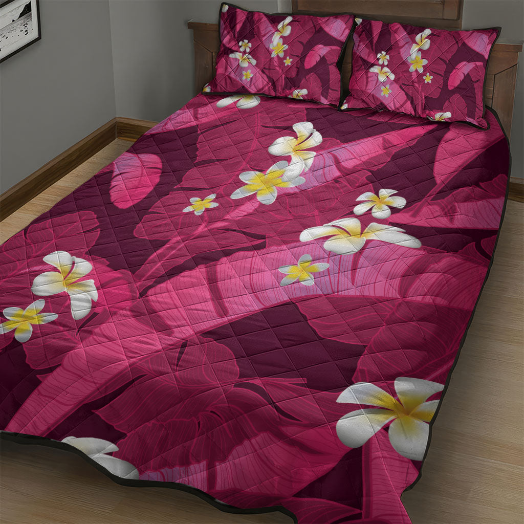 Pink Banana Leaf Hawaii Quilt Bed Set Lau Maia Plumeria Tropical Summer Vibes