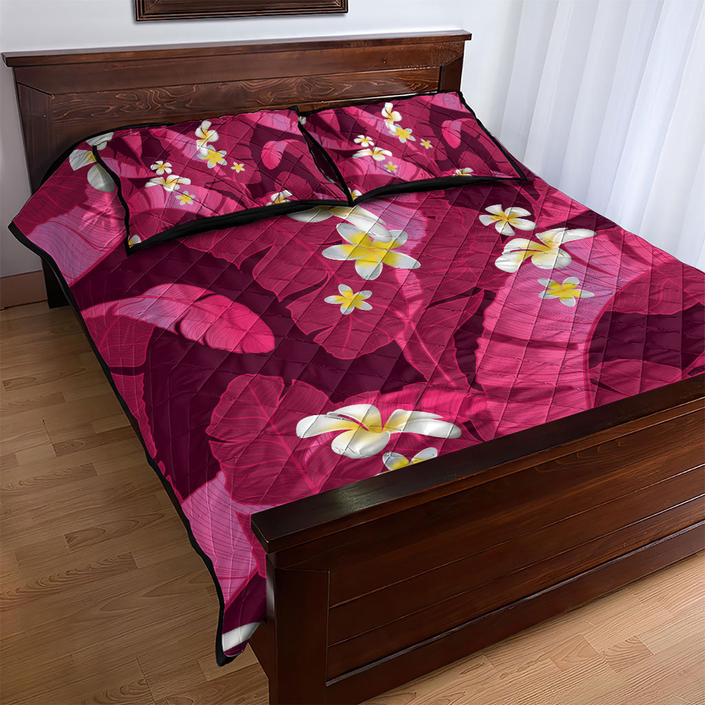 Pink Banana Leaf Hawaii Quilt Bed Set Lau Maia Plumeria Tropical Summer Vibes