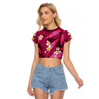 Pink Banana Leaf Hawaii Raglan Cropped T Shirt Lau Maia Plumeria Tropical Summer Vibes LT14 Female Pink - Polynesian Pride