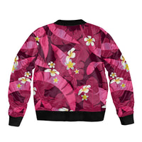Pink Banana Leaf Hawaii Sleeve Zip Bomber Jacket Lau Maia Plumeria Tropical Summer Vibes