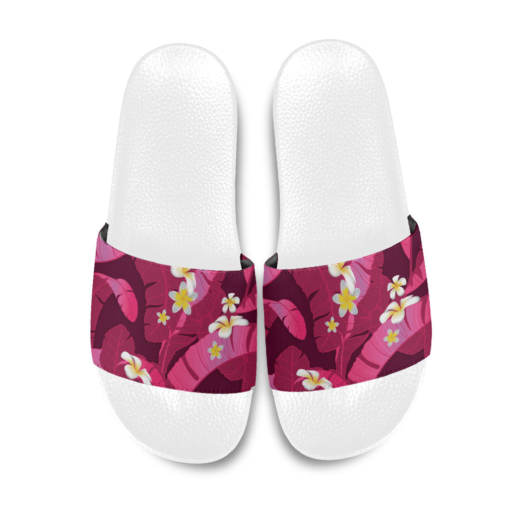 Pink Banana Leaf Hawaii Slide Sandals Lau Maia Plumeria Tropical Summer Vibes