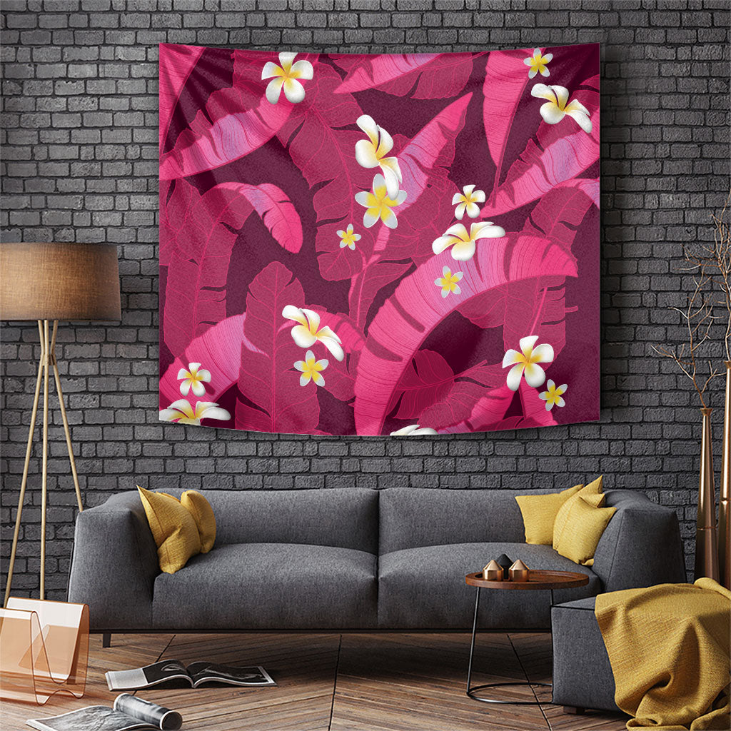 Pink Banana Leaf Hawaii Tapestry Lau Maia Plumeria Tropical Summer Vibes