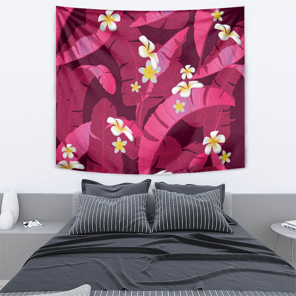 Pink Banana Leaf Hawaii Tapestry Lau Maia Plumeria Tropical Summer Vibes