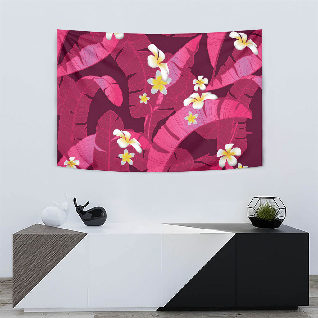 Pink Banana Leaf Hawaii Tapestry Lau Maia Plumeria Tropical Summer Vibes