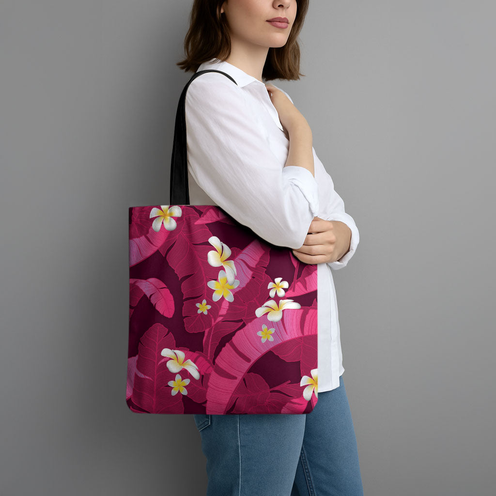 Pink Banana Leaf Hawaii Tote Bag Lau Maia Plumeria Tropical Summer Vibes