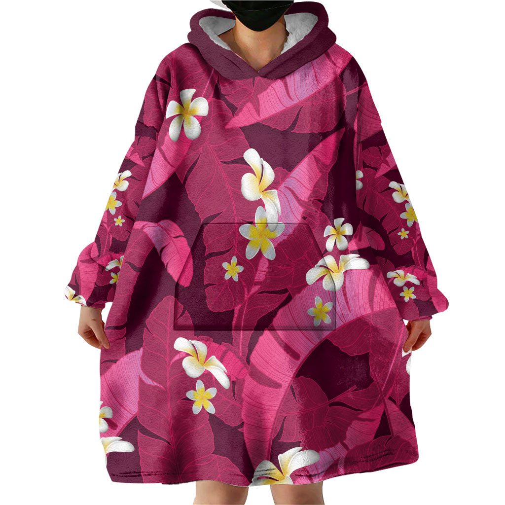 Pink Banana Leaf Hawaii Wearable Blanket Hoodie Lau Maia Plumeria Tropical Summer Vibes