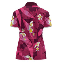 Pink Banana Leaf Hawaii Women Polo Shirt Lau Maia Plumeria Tropical Summer Vibes LT14 - Polynesian Pride