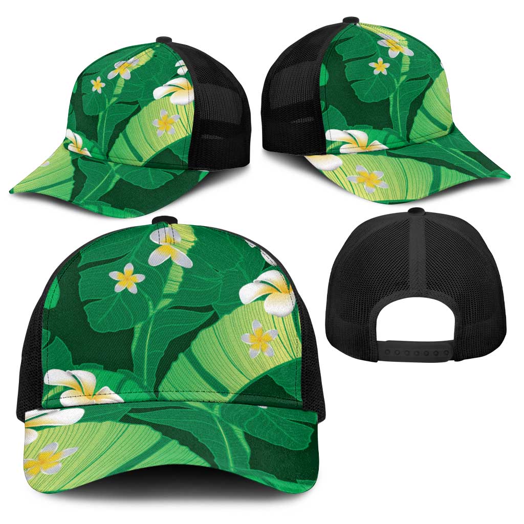 Green Banana Leaf Hawaii Baseball Net Cap Lau Maia Plumeria Tropical Summer Vibes LT14 - Polynesian Pride