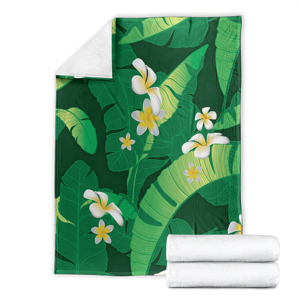 Green Banana Leaf Hawaii Blanket Lau Maia Plumeria Tropical Summer Vibes