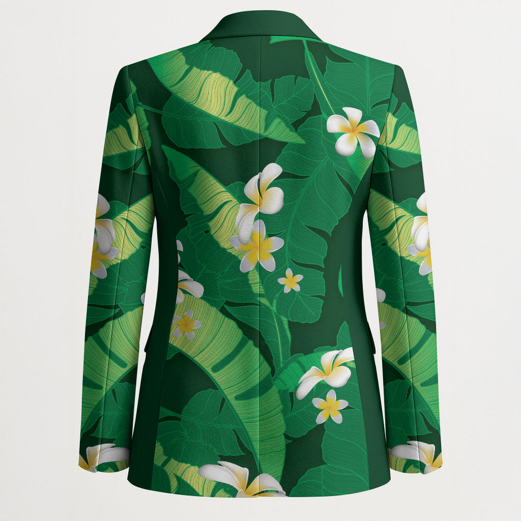 Green Banana Leaf Hawaii Blazer Lau Maia Plumeria Tropical Summer Vibes