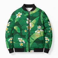 Green Banana Leaf Hawaii Bomber Puffer Jacket Lau Maia Plumeria Tropical Summer Vibes LT14 Unisex Green - Polynesian Pride