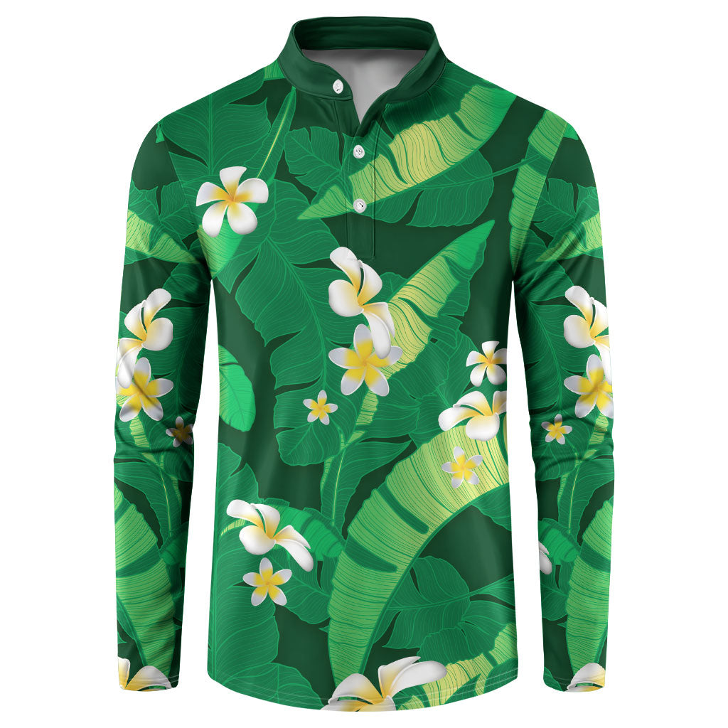 Green Banana Leaf Hawaii Button Sweatshirt Lau Maia Plumeria Tropical Summer Vibes LT14 Green - Polynesian Pride