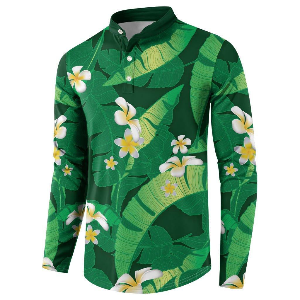 Green Banana Leaf Hawaii Button Sweatshirt Lau Maia Plumeria Tropical Summer Vibes LT14 - Polynesian Pride
