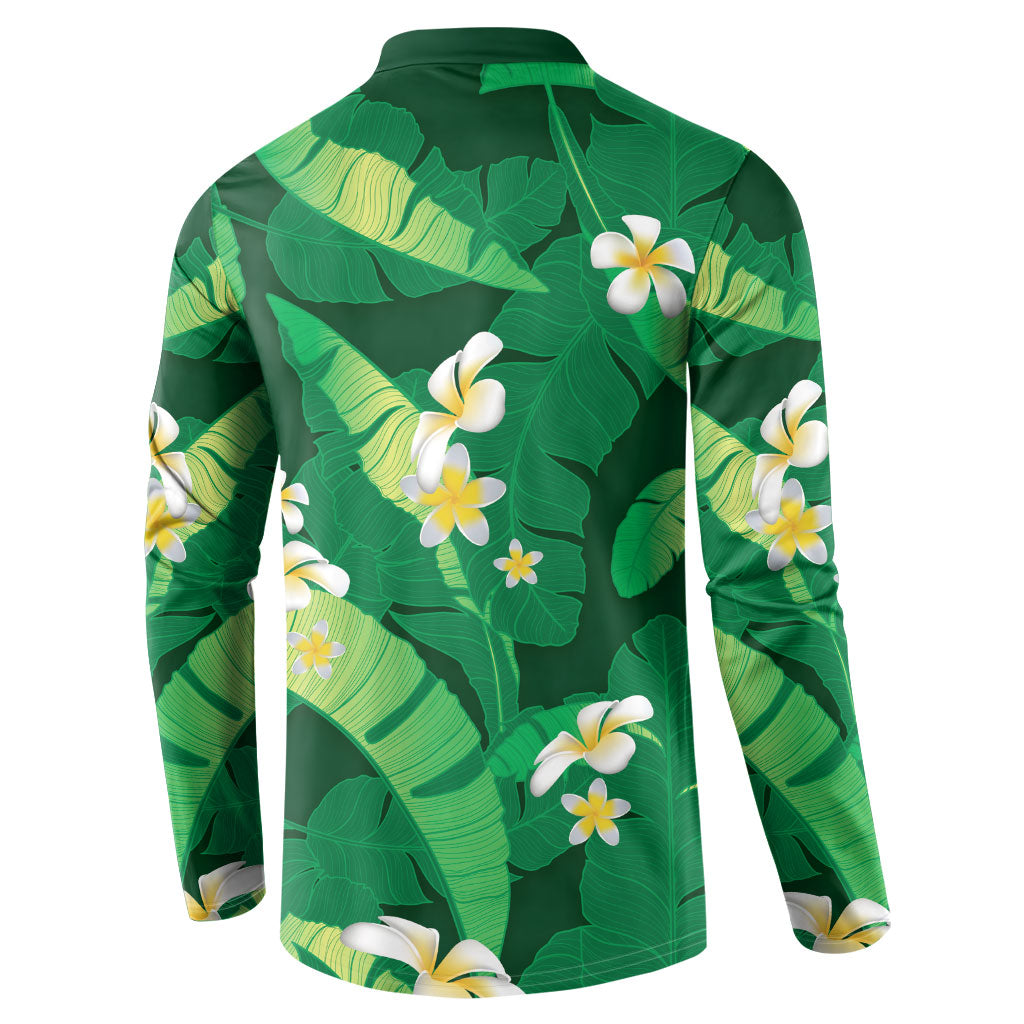 Green Banana Leaf Hawaii Button Sweatshirt Lau Maia Plumeria Tropical Summer Vibes LT14 - Polynesian Pride