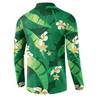 Green Banana Leaf Hawaii Button Sweatshirt Lau Maia Plumeria Tropical Summer Vibes LT14 - Polynesian Pride