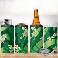Green Banana Leaf Hawaii 4 in 1 Can Cooler Tumbler Lau Maia Plumeria Tropical Summer Vibes
