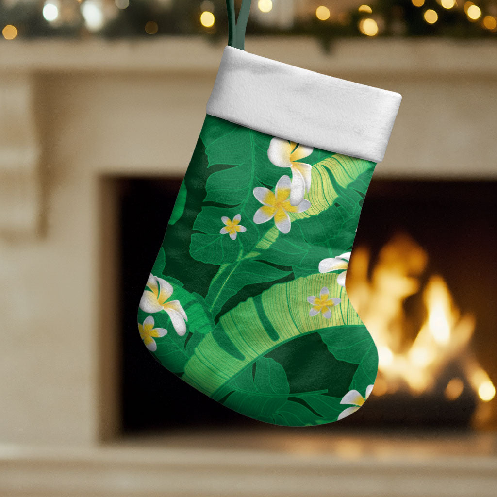 Green Banana Leaf Hawaii Christmas Stocking Lau Maia Plumeria Tropical Summer Vibes LT14 Set of 2 Green - Polynesian Pride