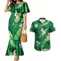 Green Banana Leaf Hawaii Couples Matching Mermaid Dress and Hawaiian Shirt Lau Maia Plumeria Tropical Summer Vibes LT14 Green - Polynesian Pride