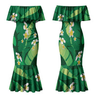 Green Banana Leaf Hawaii Family Matching Mermaid Dress and Hawaiian Shirt Lau Maia Plumeria Tropical Summer Vibes LT14 Mom's Dress Green - Polynesian Pride