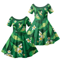 Green Banana Leaf Hawaii Family Matching Off The Shoulder Long Sleeve Dress and Hawaiian Shirt Lau Maia Plumeria Tropical Summer Vibes