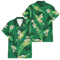Green Banana Leaf Hawaii Family Matching Off Shoulder Short Dress and Hawaiian Shirt Lau Maia Plumeria Tropical Summer Vibes LT14 Dad's Shirt - Short Sleeve Green - Polynesian Pride