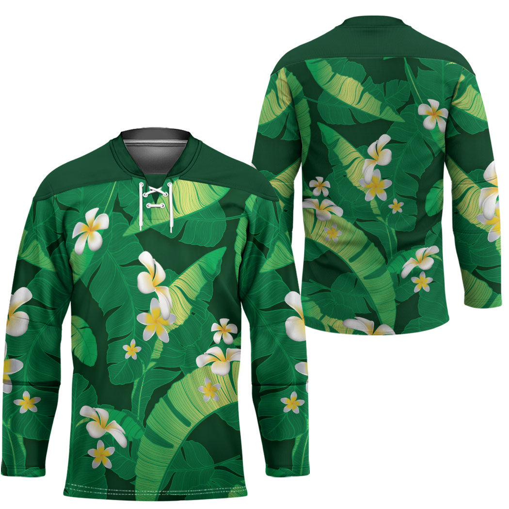 Green Banana Leaf Hawaii Hockey Jersey Lau Maia Plumeria Tropical Summer Vibes