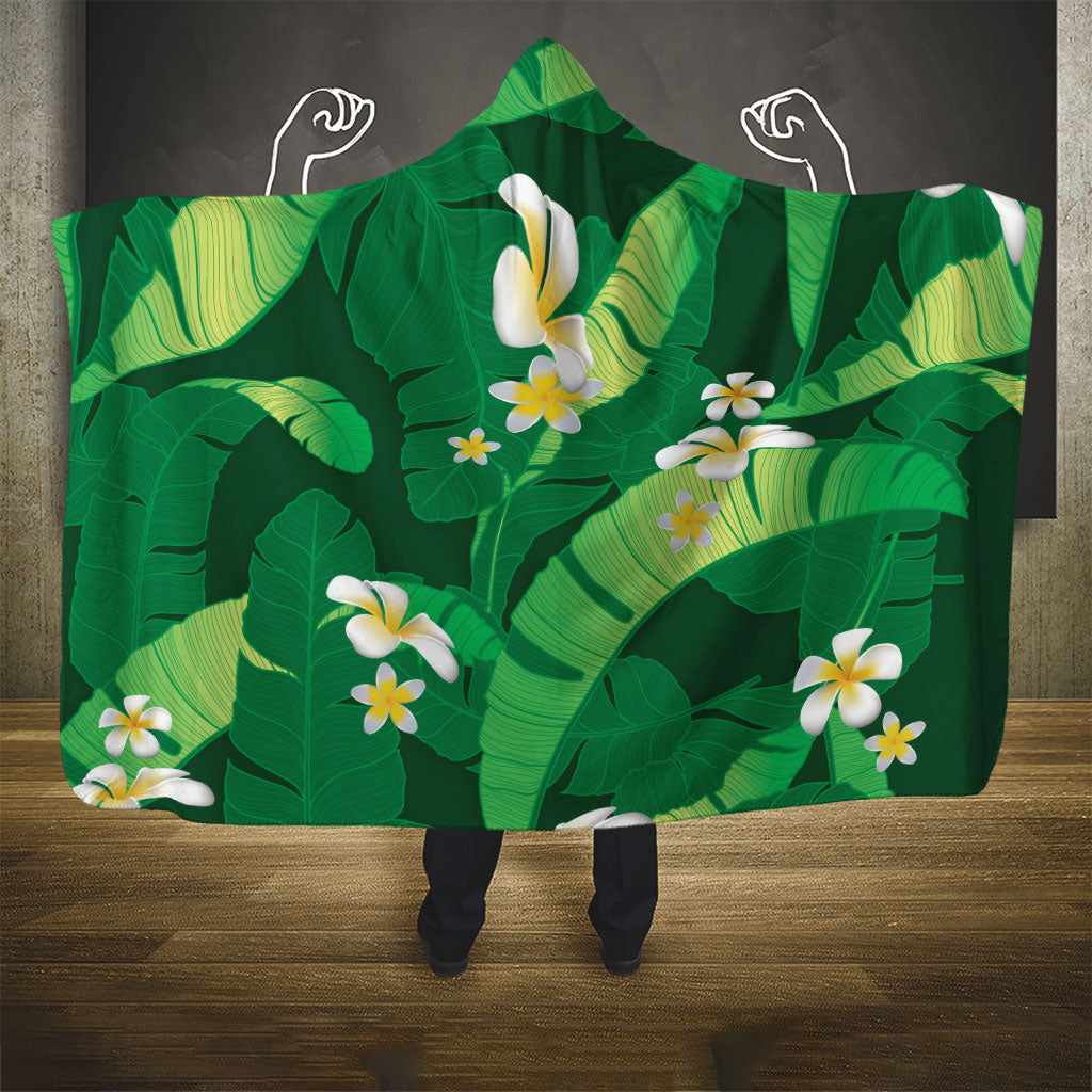Green Banana Leaf Hawaii Hooded Blanket Lau Maia Plumeria Tropical Summer Vibes