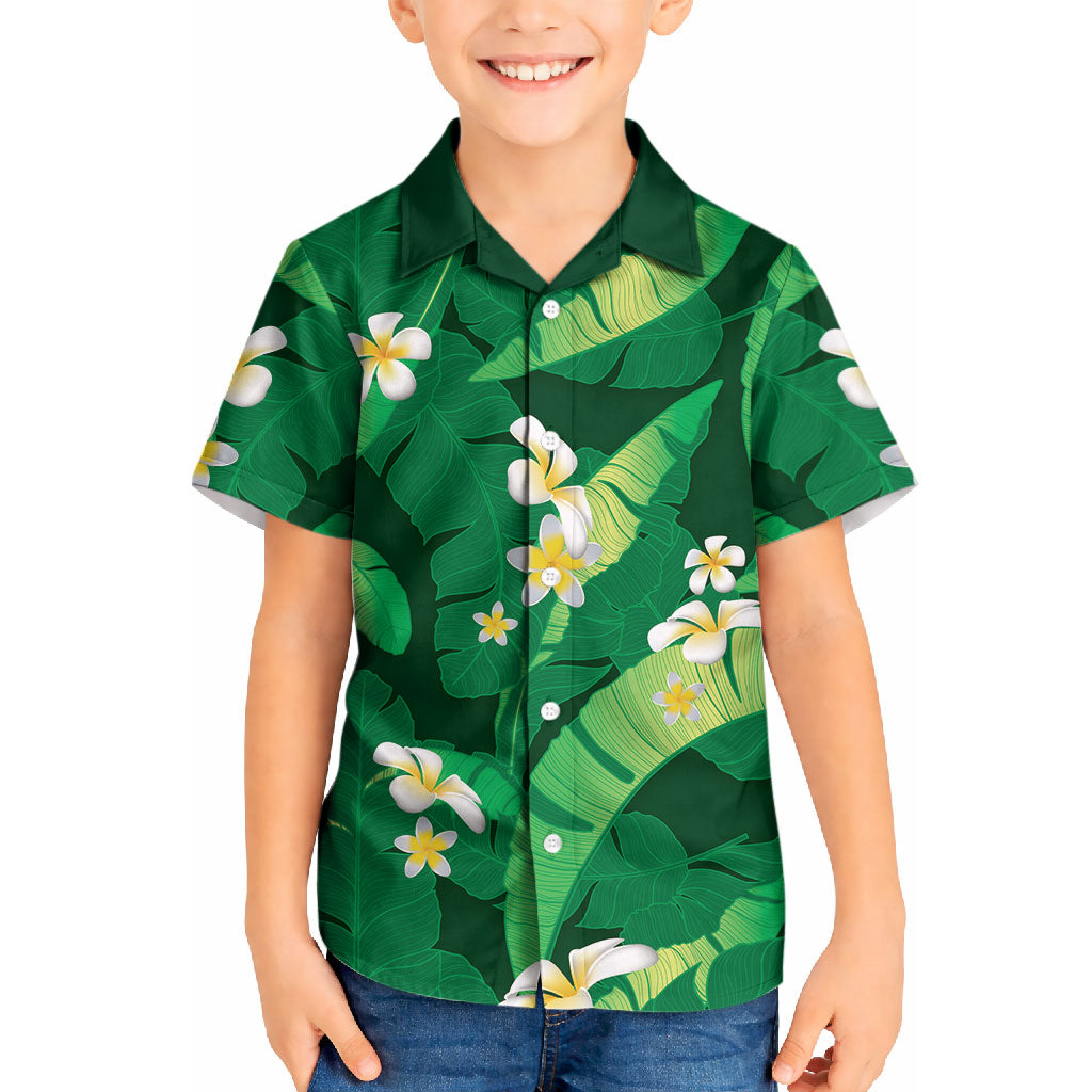 Green Banana Leaf Hawaii Kid Hawaiian Shirt Lau Maia Plumeria Tropical Summer Vibes LT14 Kid Green - Polynesian Pride