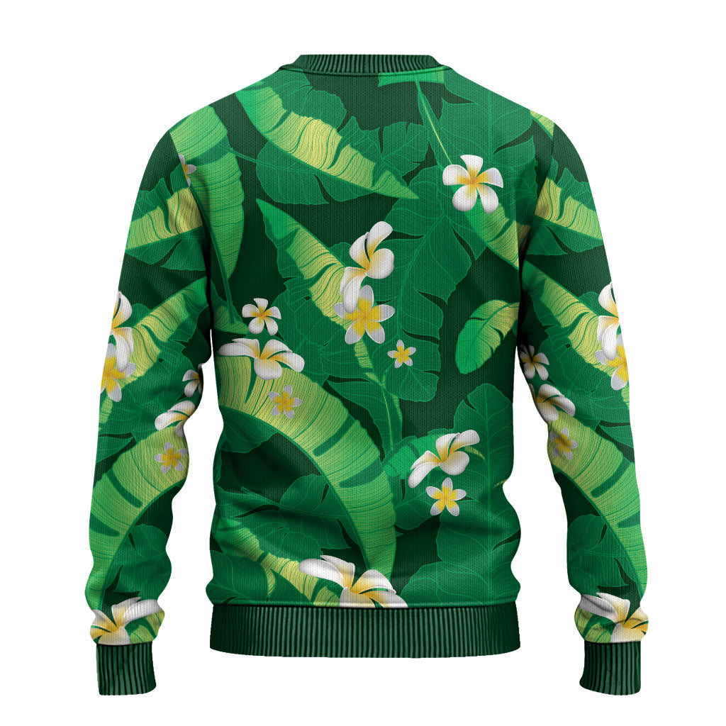 Green Banana Leaf Hawaii Ugly Christmas Sweater Lau Maia Plumeria Tropical Summer Vibes LT14 - Polynesian Pride