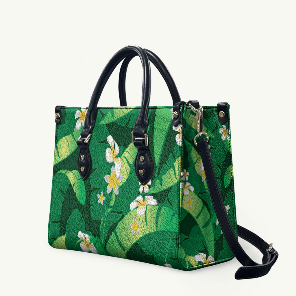 Green Banana Leaf Hawaii Leather Bag Lau Maia Plumeria Tropical Summer Vibes LT14 Green - Polynesian Pride