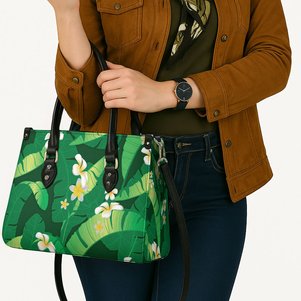 Green Banana Leaf Hawaii Leather Bag Lau Maia Plumeria Tropical Summer Vibes