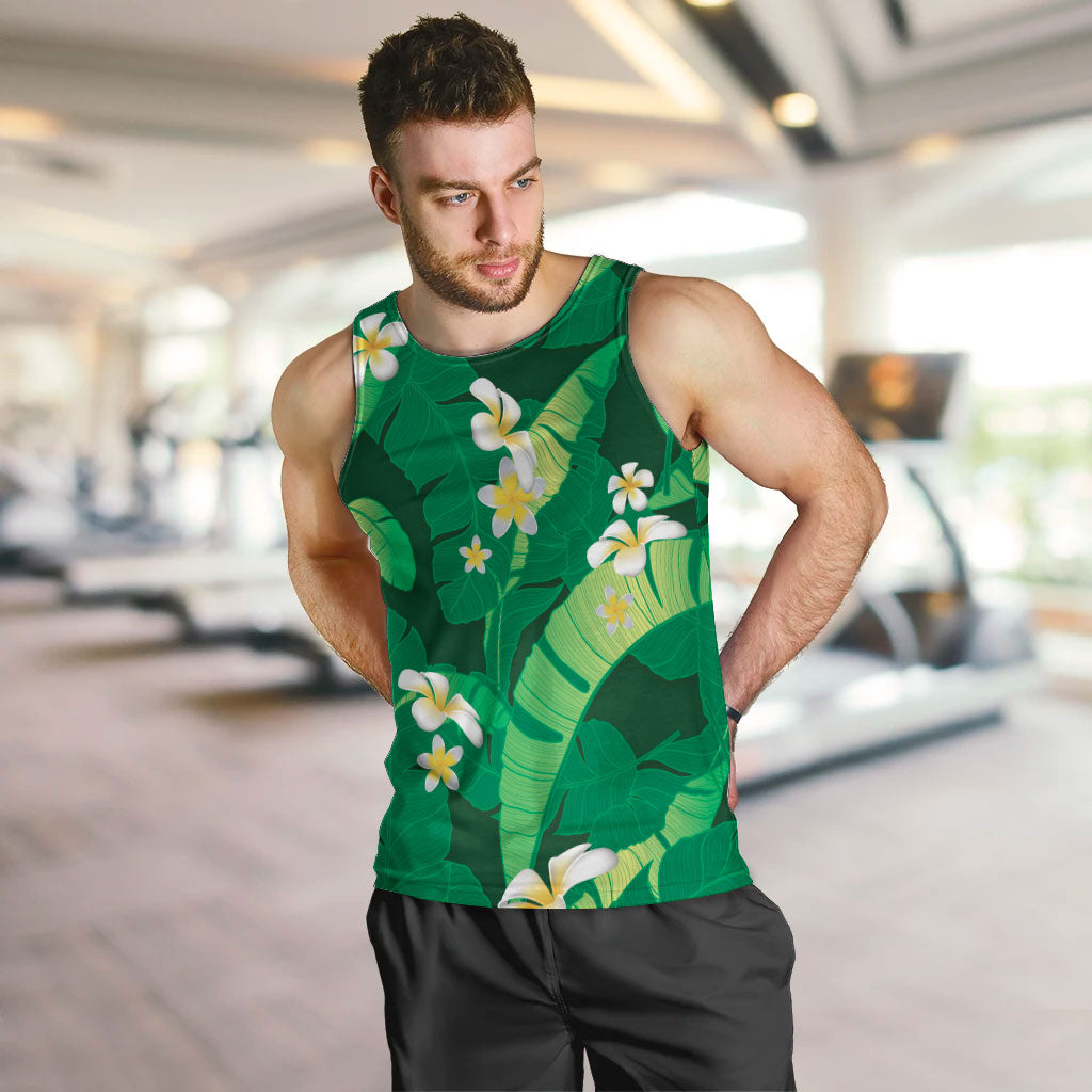 Green Banana Leaf Hawaii Men Tank Top Lau Maia Plumeria Tropical Summer Vibes