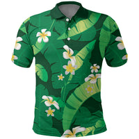 Green Banana Leaf Hawaii Polo Shirt Lau Maia Plumeria Tropical Summer Vibes LT14 Green - Polynesian Pride