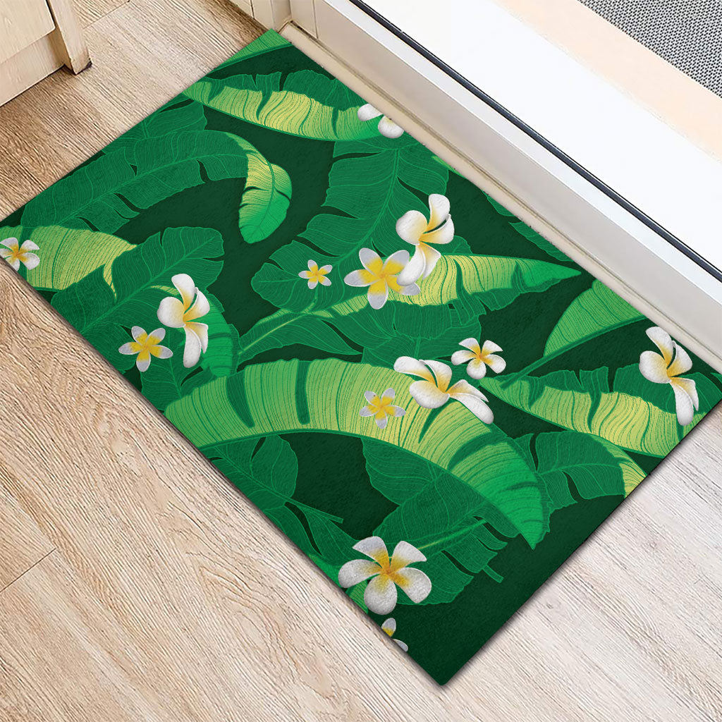 Green Banana Leaf Hawaii Rubber Doormat Lau Maia Plumeria Tropical Summer Vibes