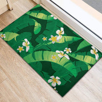 Green Banana Leaf Hawaii Rubber Doormat Lau Maia Plumeria Tropical Summer Vibes