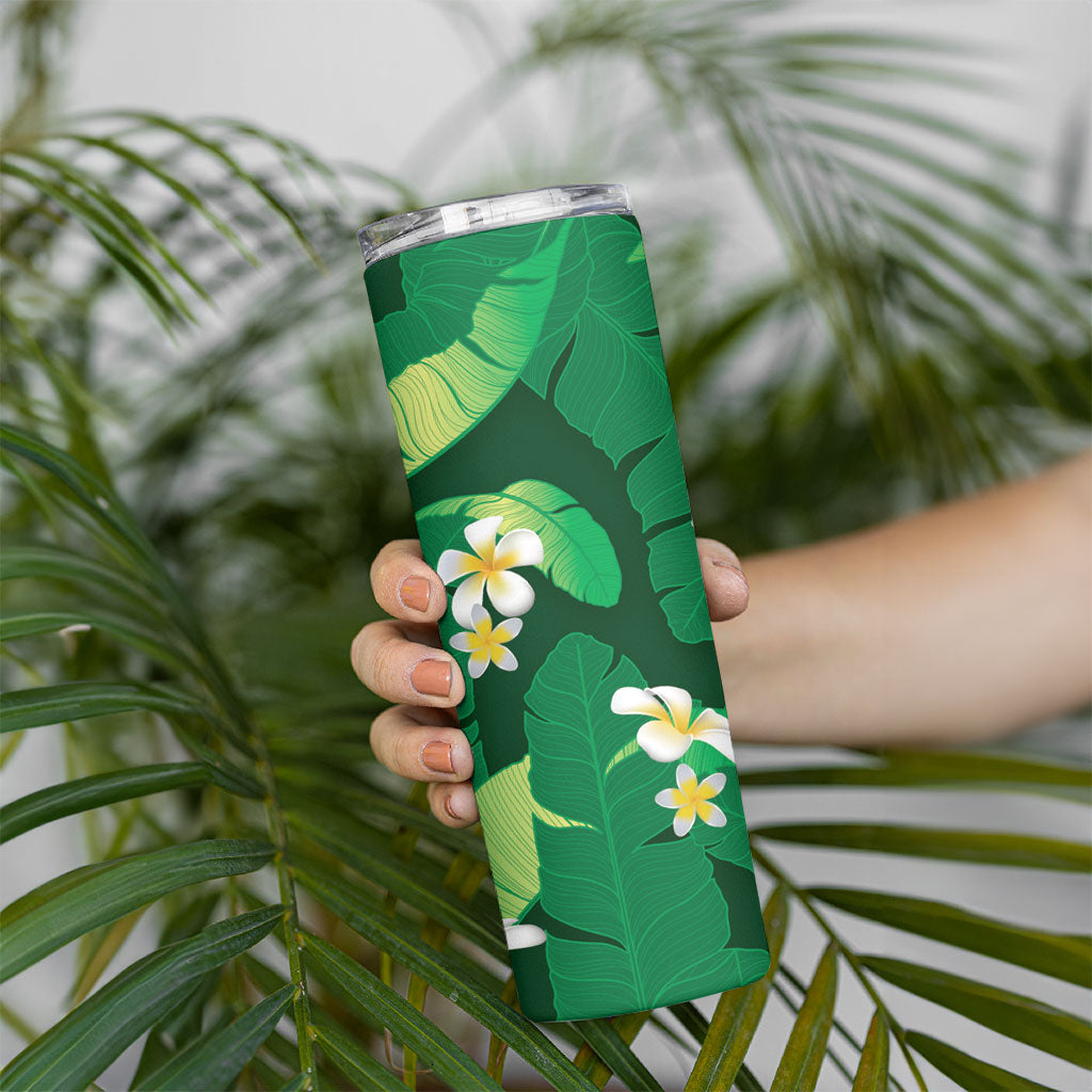 Green Banana Leaf Hawaii Skinny Tumbler Lau Maia Plumeria Tropical Summer Vibes