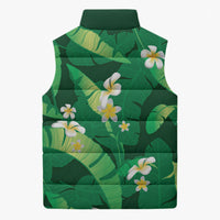 Green Banana Leaf Hawaii Sleeveless Puffer Jacket Lau Maia Plumeria Tropical Summer Vibes