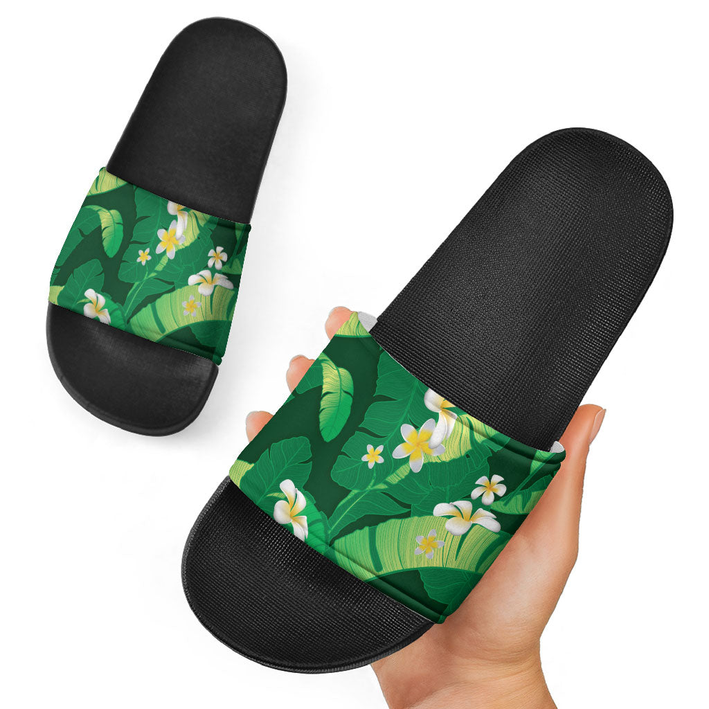 Green Banana Leaf Hawaii Slide Sandals Lau Maia Plumeria Tropical Summer Vibes LT14 - Polynesian Pride