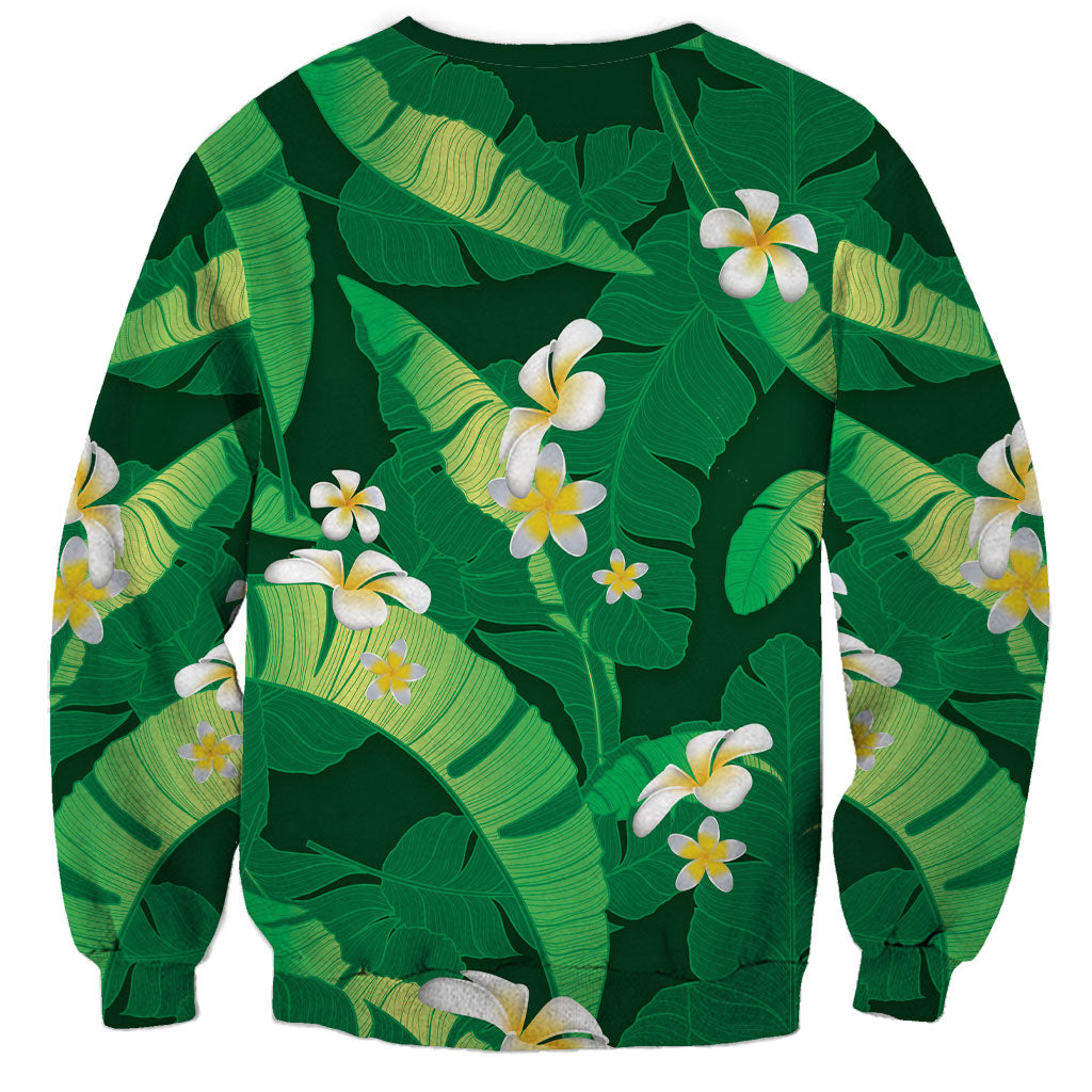 Green Banana Leaf Hawaii Sweatshirt Lau Maia Plumeria Tropical Summer Vibes LT14 - Polynesian Pride
