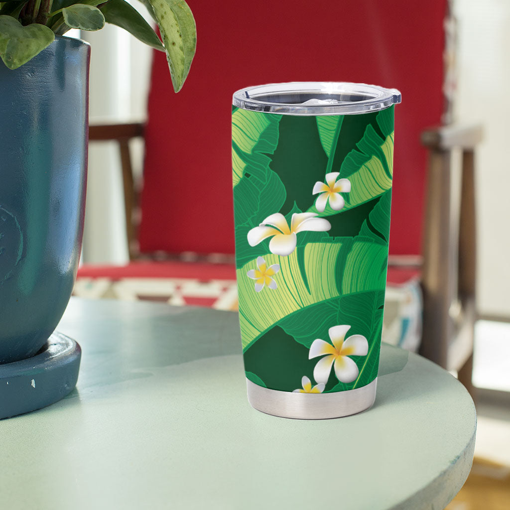 Green Banana Leaf Hawaii Tumbler Cup Lau Maia Plumeria Tropical Summer Vibes LT14 - Polynesian Pride