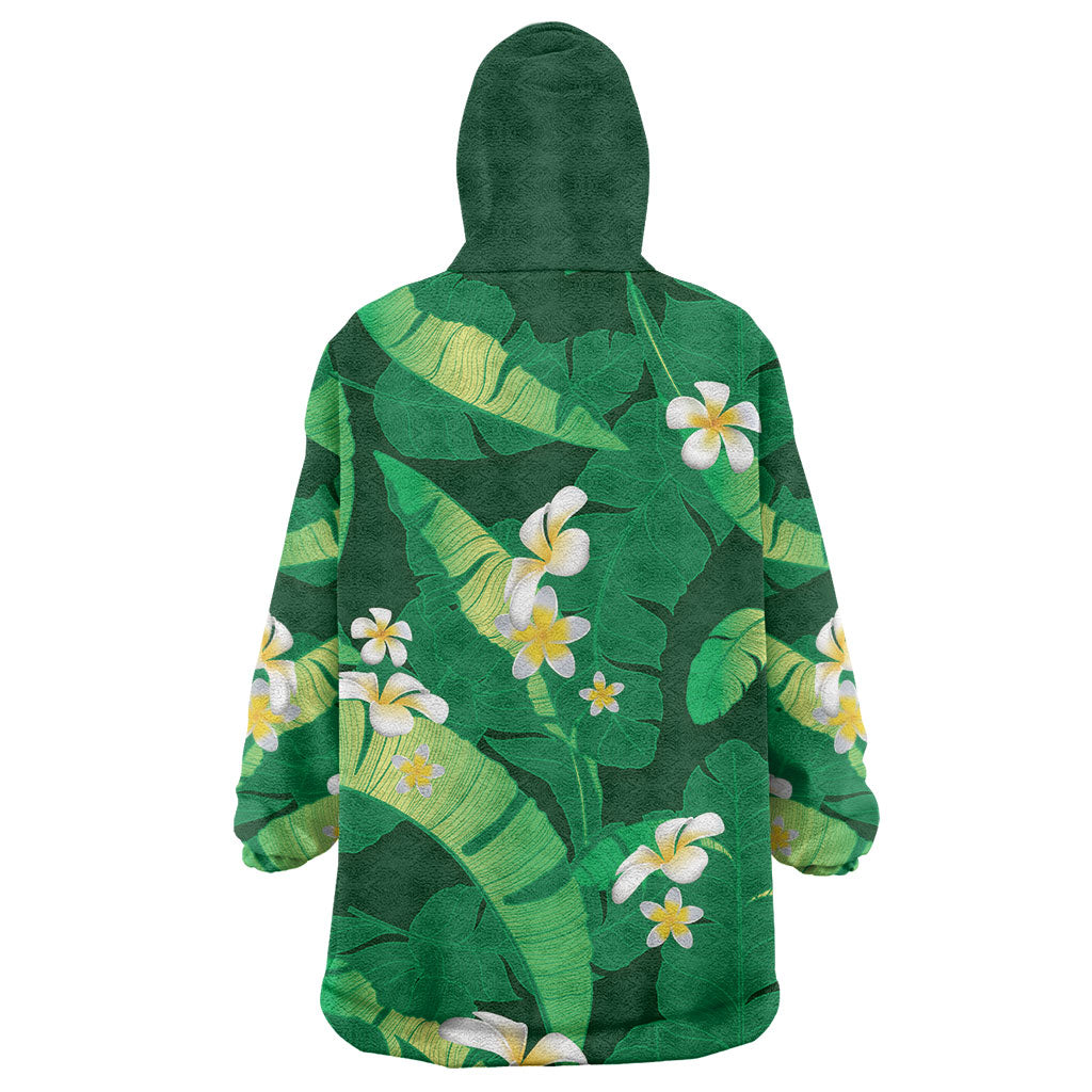 Green Banana Leaf Hawaii Wearable Blanket Hoodie Lau Maia Plumeria Tropical Summer Vibes LT14 - Polynesian Pride