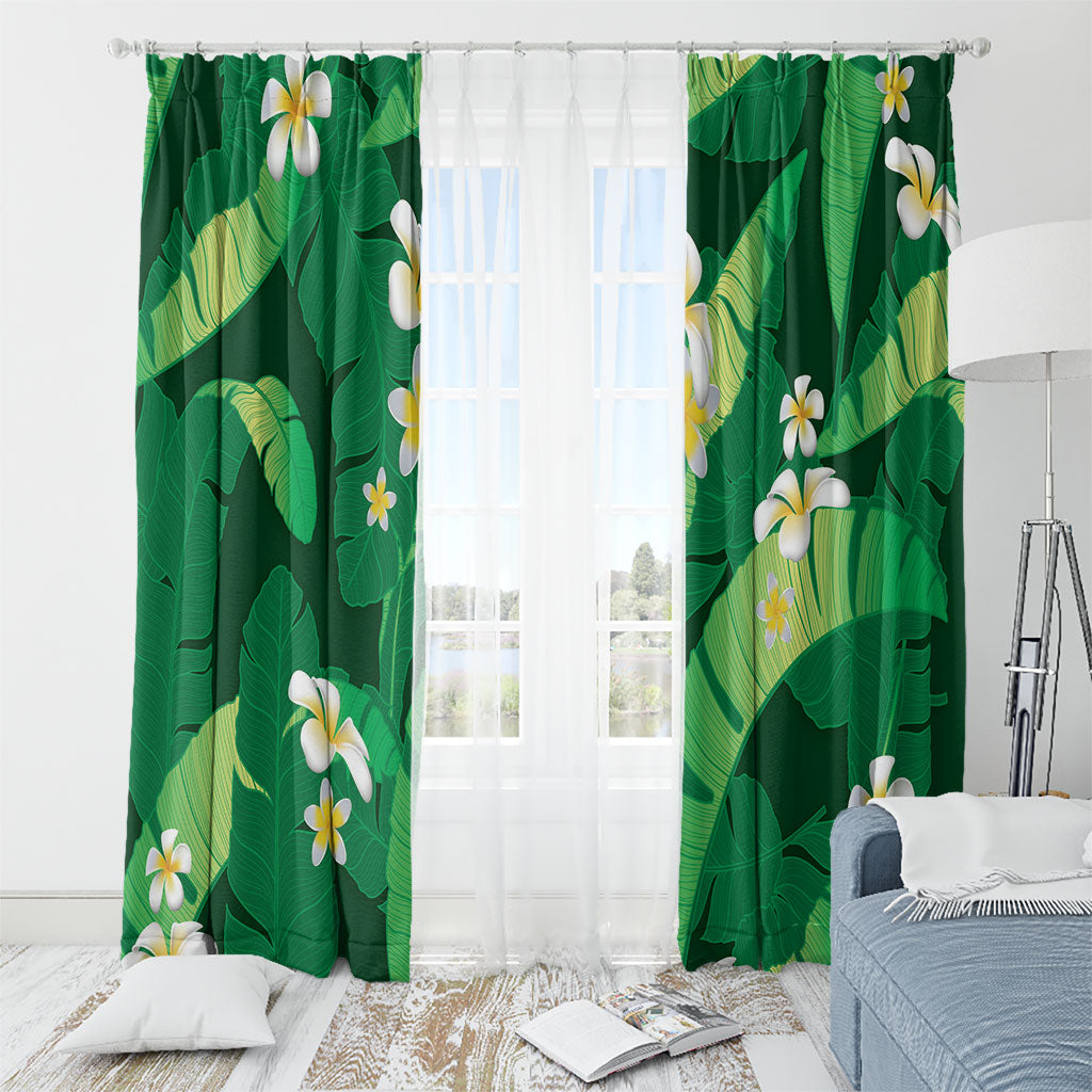 Green Banana Leaf Hawaii Window Curtain Lau Maia Plumeria Tropical Summer Vibes