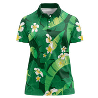 Green Banana Leaf Hawaii Women Polo Shirt Lau Maia Plumeria Tropical Summer Vibes