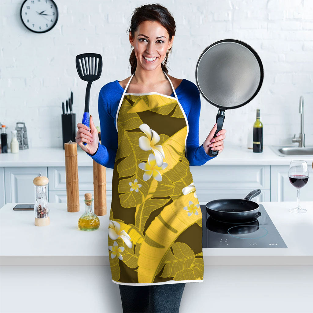 Yellow Banana Leaf Hawaii Apron Lau Maia Plumeria Tropical Summer Vibes